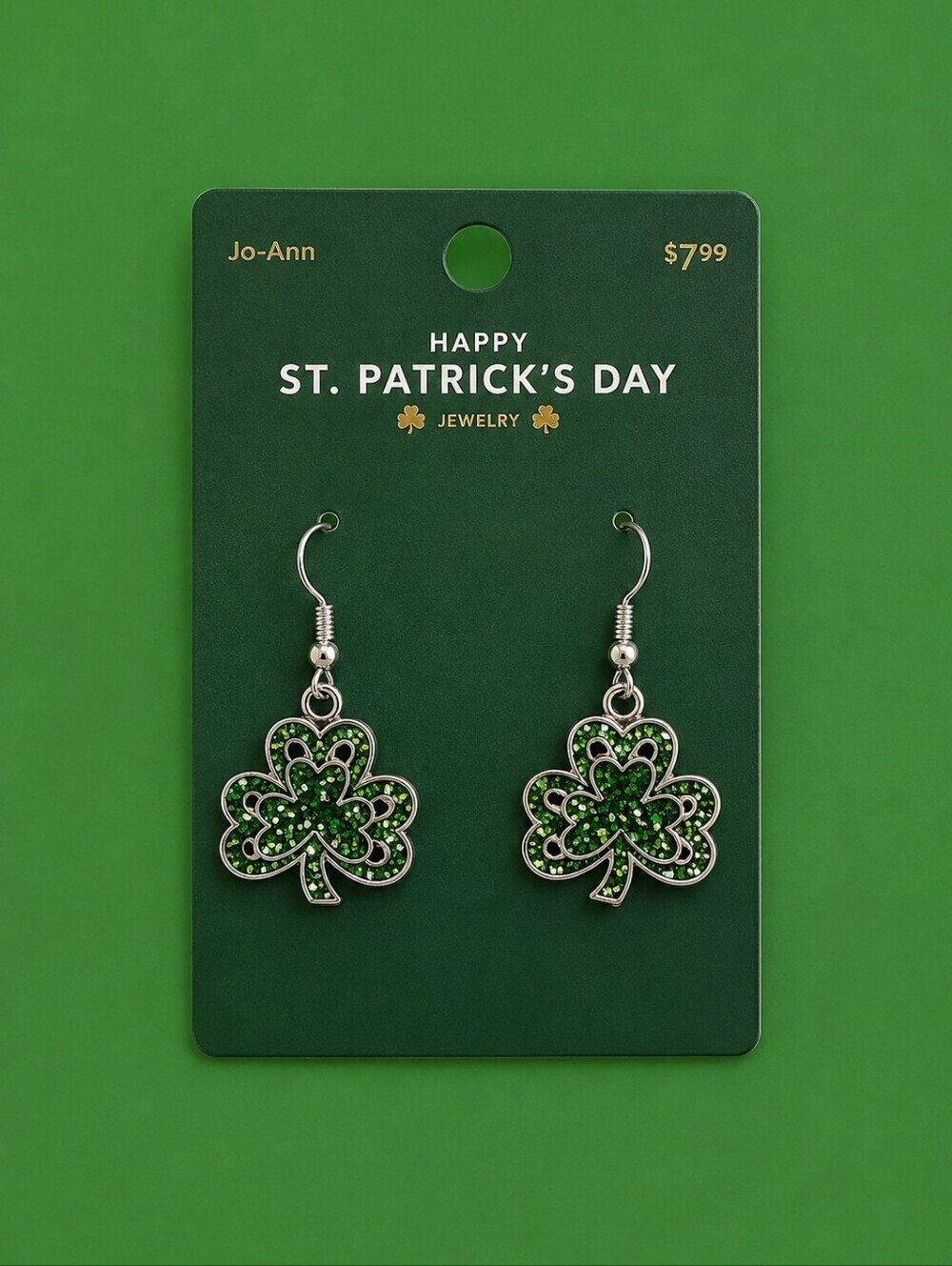 5/$25 JO-ANN Green Glitter Shamrock St. Patrick's Day Dangle Hook Earrings